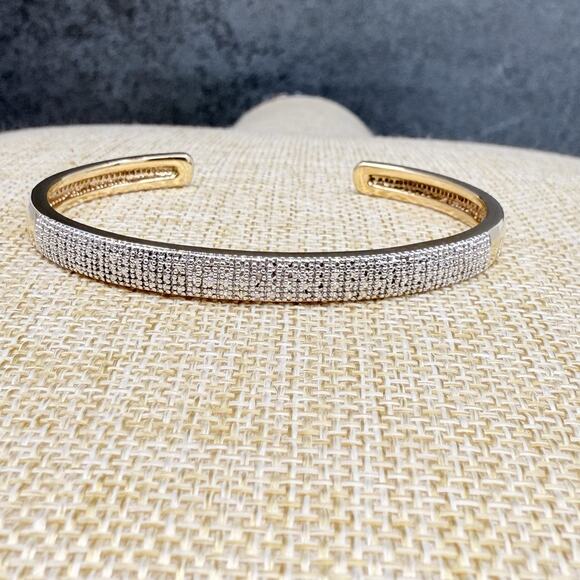 Vintage Gold Tone CZ Pave Cuff Bracelet Signed PAJ BB - Picture 3 of 9